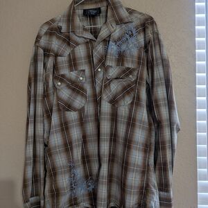 Intel Casual Brown Plaid Shirt with Blue Details